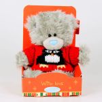 Мишка 13 см в красном вязанном свитере с совой (ME TO YOU)