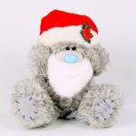 Мишка 20 см в красном колпачке Деда Мороза держит бороду (ME TO YOU)
